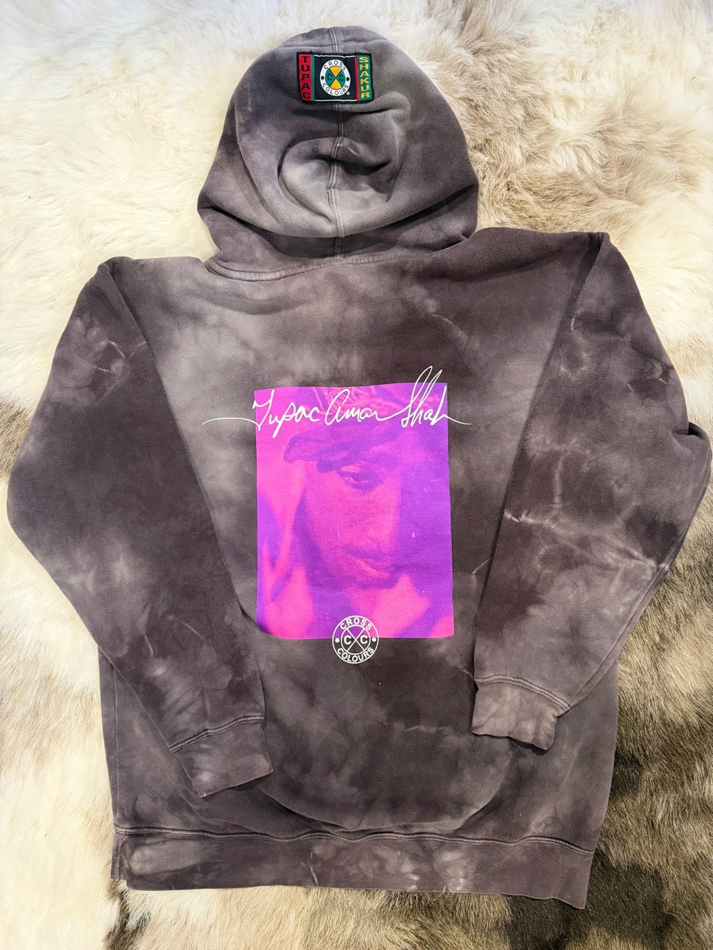 Tupac Shakur Cross Colours pensive hoodie in Charcoal tie dye gray medium unisex